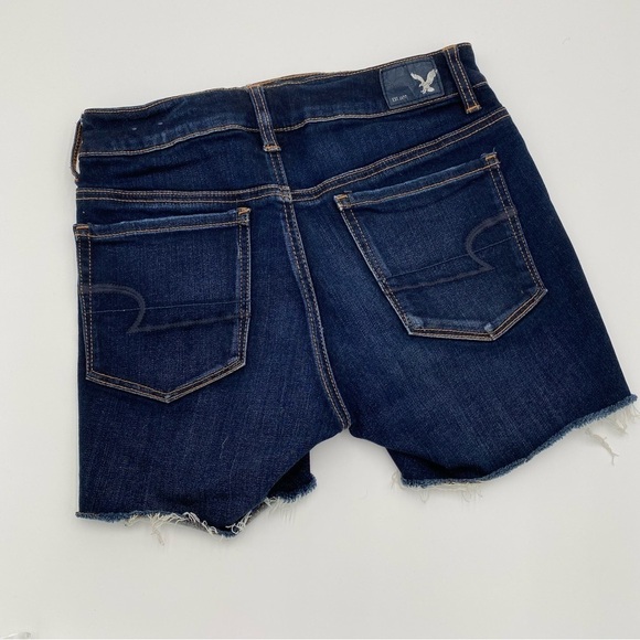 American‎ Eagle Hi Rise Shortie Super Stretch Raw Frayed Hem Denim Jean Shorts 4 - Picture 2 of 5